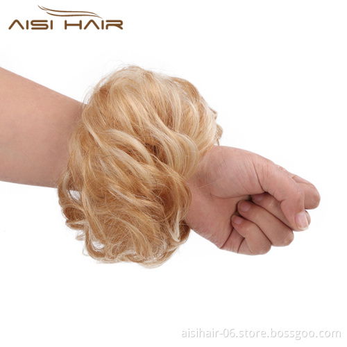 Aisi Hair Brazilian Human Hair Curly Blonde Chignon Bun Elastic Rope Rubber Band Hairpiece Clip In Extension For Black Women